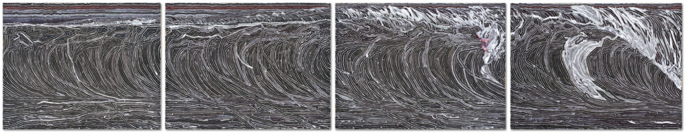 4 panel polyptych of a wave's topography by Lucky Kilgore | Felder Gallery