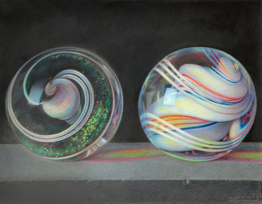 still life drawing of marbles by bill vuksanovich | Felder Gallery